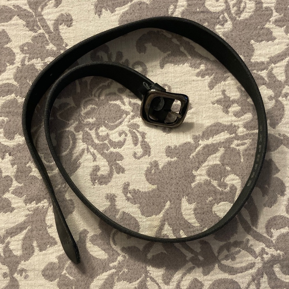 Black Leather Belt with Polished Silver/Black Buckle